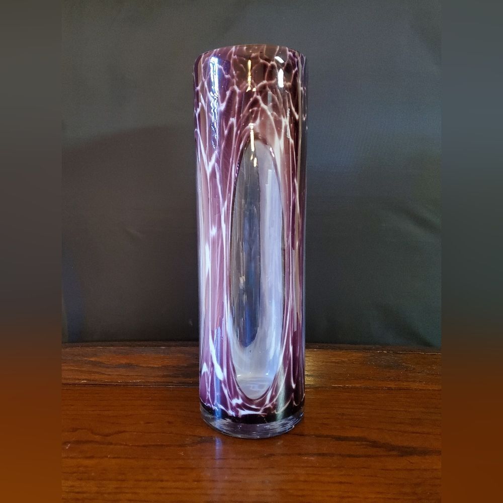 Vintage Purple Amethyst Cylindrical Vase 14" Tall